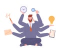 Multitasking businessman. Effective worker active working with crowd tasks, fast smart talented entrepreneur, multi