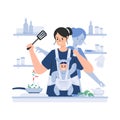 Multitasking busy mother flat illustration