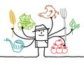 Multitasking Cartoon Farmer with many Arms