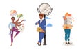 Multitasking, deadline at work and busy lifestyle. Overworked business people characters set vector illustration