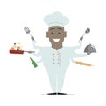 Multitasking flat African American chef Vector illustration iso