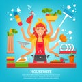 Multitasking Housewife With Eight Hands Royalty Free Stock Photo