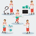 Multitasking housewife Vector illustration.