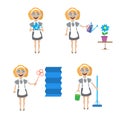 Multitasking housewife vector illustration.