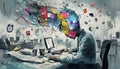 Multitasking Madness A Visual Exploration of Overloaded Mindscapes in Modern Workspaces Royalty Free Stock Photo