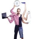 Multitasking man with multiple arms. Royalty Free Stock Photo