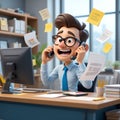 Multitasking Office Worker in a Modern Workspace â 3D Cartoon Illustration Royalty Free Stock Photo