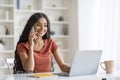 Multitasking Young Indian Woman Engaged with Technology Tools