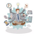 Multitasking worker performing different tasks in the same time Royalty Free Stock Photo