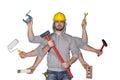 Multitasking worker with plenty of tools Royalty Free Stock Photo