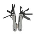 Multitool multi function tool hovers on white background isolation