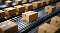 A multitude of boxes glides along a conveyor belt in a warehouse setting, illustrating the intricate process of sorting and Royalty Free Stock Photo
