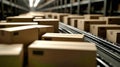 A multitude of boxes glides effortlessly along a conveyor belt, illustrating the dynamic process of sorting parcels in a bustling Royalty Free Stock Photo