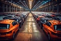 Multitude of Cars Stored in Warehouse Parking Lot of Auto Plant - Generative AI