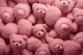 A multitude of pink teddy bears gathered together in a large group, creating an adorable and charming scene., A soft and plushy