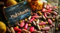 Multivitamin capsules supplements on the table. Selective focus. Royalty Free Stock Photo