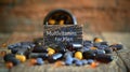 Multivitamin capsules supplements on the table. Selective focus. Royalty Free Stock Photo