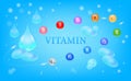 Multivitamin extra capsule. Shining golden essence droplet. Beauty treatment nutrition skin care design.