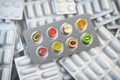 Multivitamins and dietary natural supplements for a healthy diet. Fruits in pills on blister pack