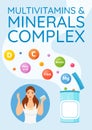 Multivitamins and minerals complex poster flat vector template