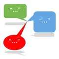 Multli-color Quotation bubbles with ellipses surrounded by quotation marks inside each - with shadows on white background