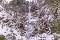 Multnomah Falls, Oregon during winter time. Royalty Free Stock Photo