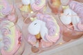 Multycolored candy unicorn meringue for birthday party
