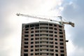 The multystoried residential building in the course of construction whith crane.