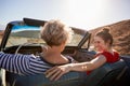 Mum and adult daughter in open top car, back view, close up Royalty Free Stock Photo