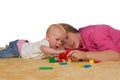 Mum and baby playing with building blocks Royalty Free Stock Photo