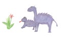 Mum and child violet dinosaurs and flower watercolor illustration hand painted