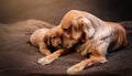 mum dog cuddling her puppy, AI generated Royalty Free Stock Photo