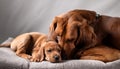 mum dog cuddling her puppy, AI generated Royalty Free Stock Photo
