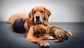 mum dog cuddling her puppy, AI generated Royalty Free Stock Photo