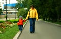 Mum and the son on walk in park Royalty Free Stock Photo