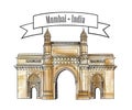 Mumbai city gate way icon, India. Famous indian Maharashtra gates