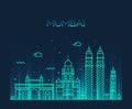 Mumbai City skyline vector illustration line art Royalty Free Stock Photo