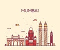 Mumbai City skyline vector illustration line art Royalty Free Stock Photo