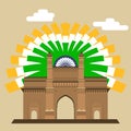 Mumbai Gateway. Gateway. Indian landmark with abstract flag EPS8.