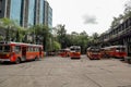 Mumbai,India August-25-2019: City`s public transport BEST buses stranded at a depot. The BEST public tranport company is sufferin