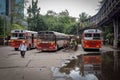 Mumbai,India August-25-2019: City`s public transport BEST buses stranded at a depot. The BEST public tranport company is sufferin