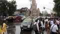 Mumbai,India,August-:Pedestrians recklessly jay walking on roads ignoring running vehicular traffic selective focus background