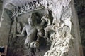 Mumbai, India: Cave sculpture, Cave Relief Sculpture, Cave art interior of Elephanta cave one of the UNESCO world heritage site