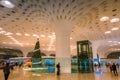 MUMBAI, INDIA - DECEMBER 31, 2018: Peacock pattern of pillars and ceiling of the Mumbai airport