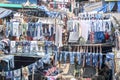 MUMBAI, INDIA - February 29 2020: Clothes jeans mostly from the hospital and hotel hanging on a clothesline to dry at Dhobi Ghat Royalty Free Stock Photo