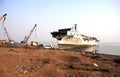 Mumbai/India - 23/11/14 - INS Vikrant beached in Darukhana Ship Breaking Yard Royalty Free Stock Photo