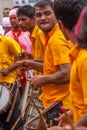 MUMBAI, INDIA - SEPTEMBER 18,2013 : The Dhol Pathak - the group of youth playing traditional instrument Dhol in the Ganesh