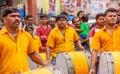 MUMBAI, INDIA - SEPTEMBER 18,2013 : The Dhol Pathak - the group of youth playing traditional instrument Dhol in the Ganesh