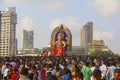 MUMBAI, INDIA, September 2017, People during Ganapati visarjan or immersion inside sea at Girgaon Chowpatty.