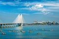 Bandra - Worli Sea Link bridge with fishing boats view from Bandra fort. Mumbai, India Royalty Free Stock Photo